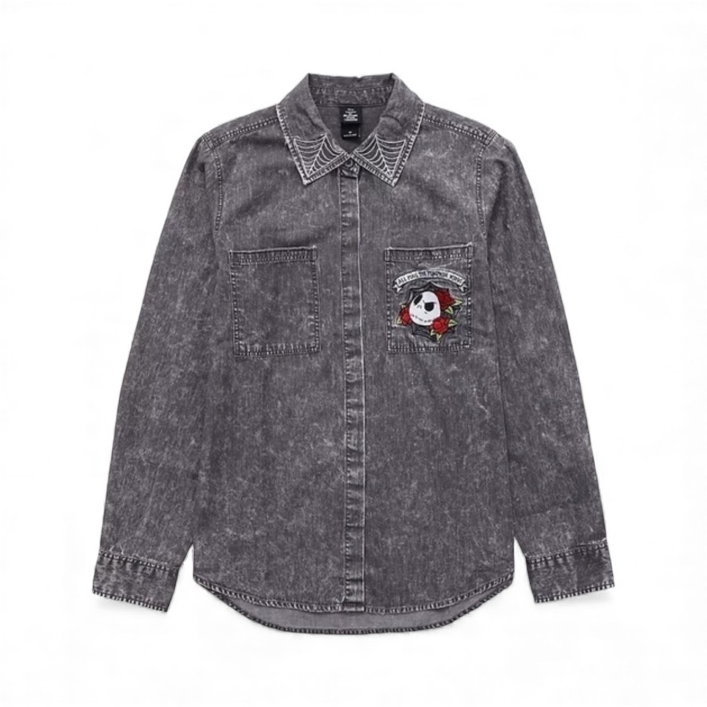 Tim Burtons The Nightmare Before Christmas acid-washed button-up denim shirt XL